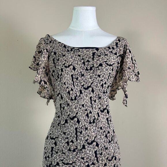 Dress Barn Beaded Whimsigoth Fairy Tan and Black Ruffle Sleeve Maxi Dress - Picture 1 of 6